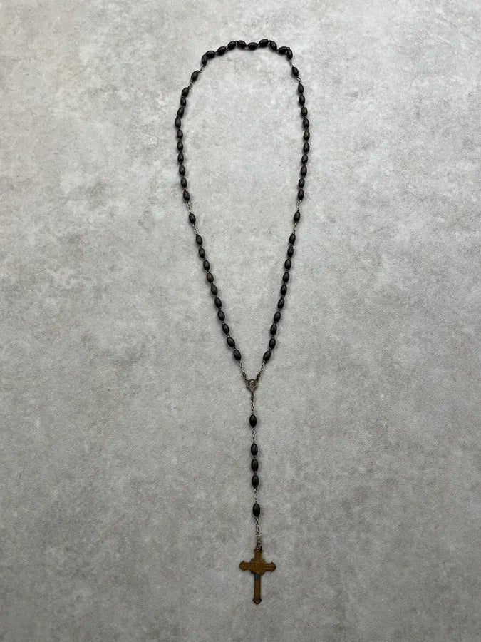 Archive Rosary Cross Beaded Black Necklace BARNQjw 0