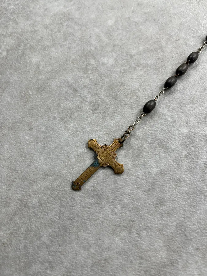Archive Rosary Cross Beaded Black Necklace BARNQjw 2