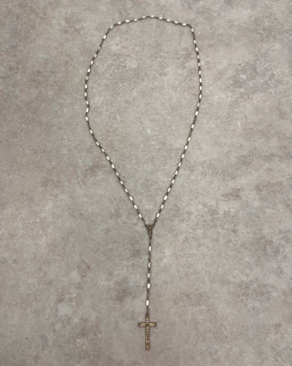 Archive Rosary White Pearl Cross Necklace ZNVKXSB 0