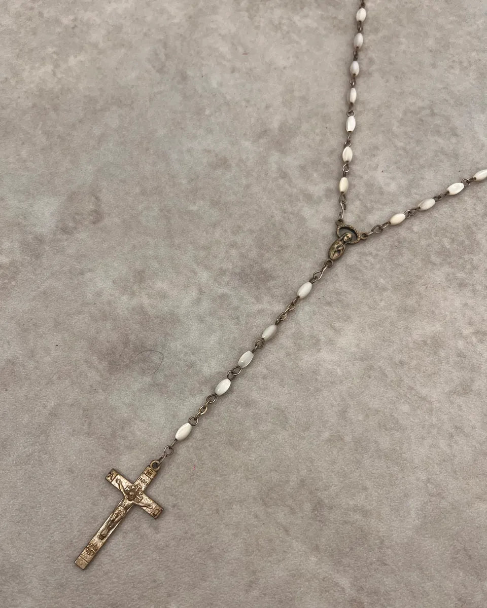 Archive Rosary White Pearl Cross Necklace ZNVKXSB 2