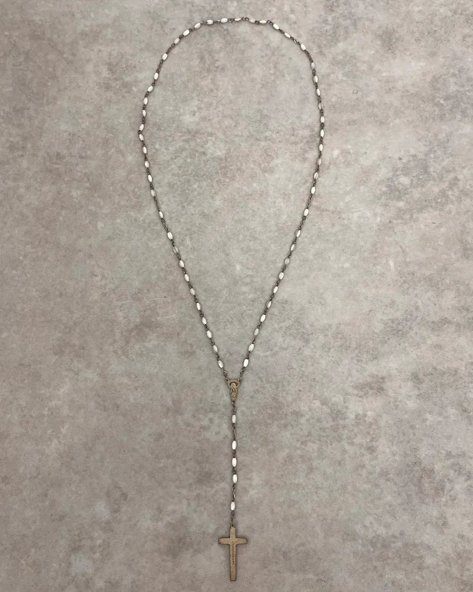 Archive Rosary White Pearl Cross Necklace ZNVKXSB 4