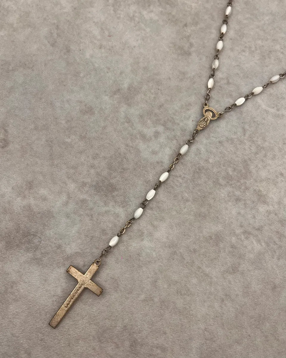 Archive Rosary White Pearl Cross Necklace ZNVKXSB 5