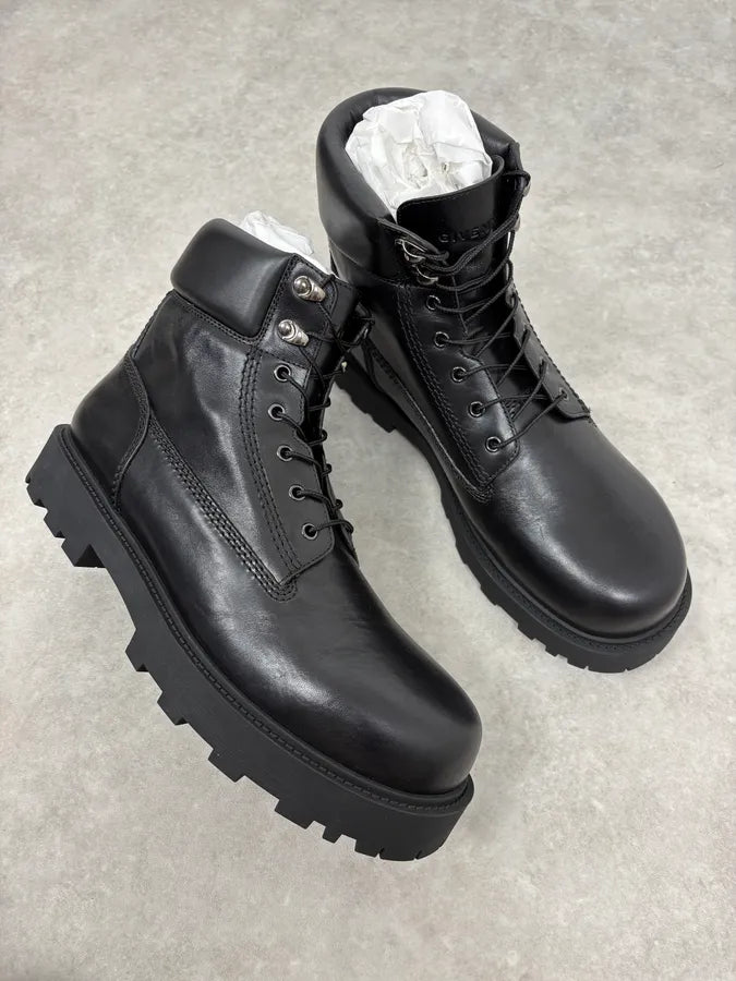Givenchy 4G Storm Calf Leather Black Lace Up Boots TlmpVQZ 4