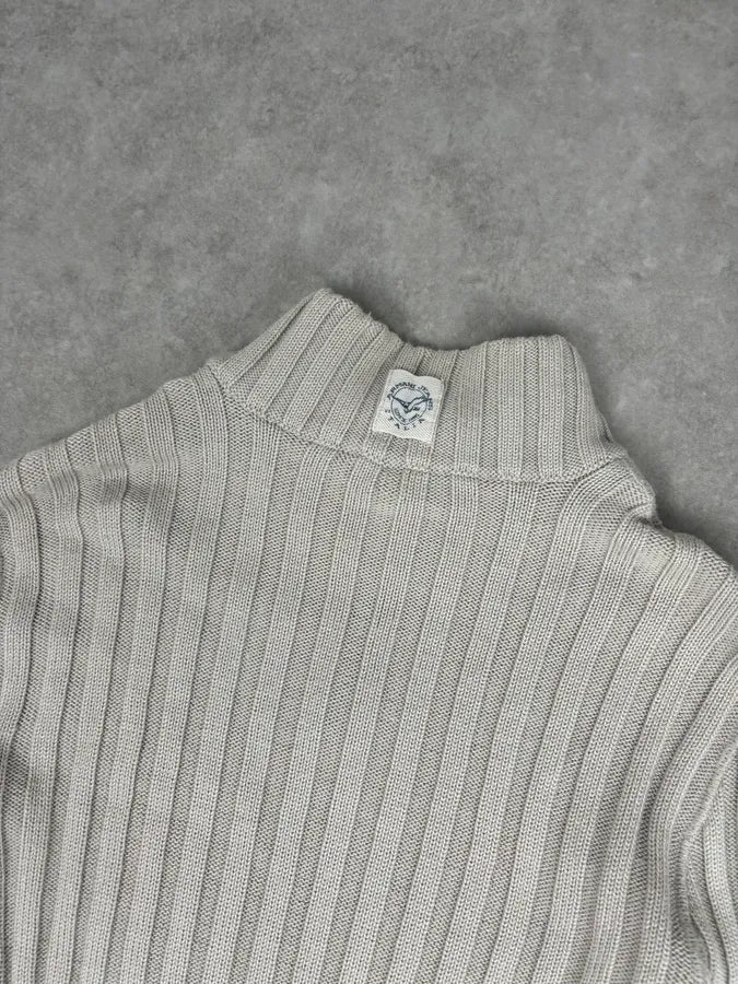 Armani Beige Knit Ribbed Zip-up Sweater XpRMinU 6