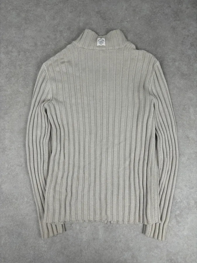 Armani Beige Knit Ribbed Zip-up Sweater XpRMinU 5