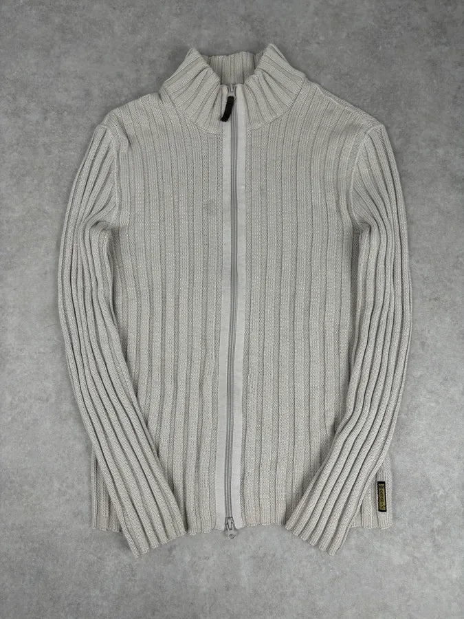 Armani Beige Knit Ribbed Zip-up Sweater XpRMinU 3