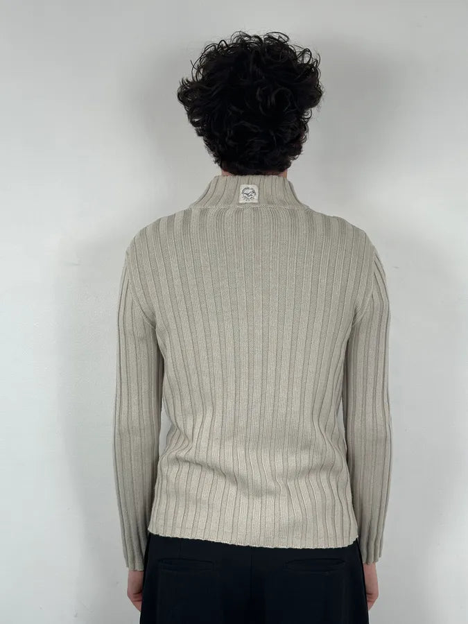 Armani Beige Knit Ribbed Zip-up Sweater XpRMinU 2