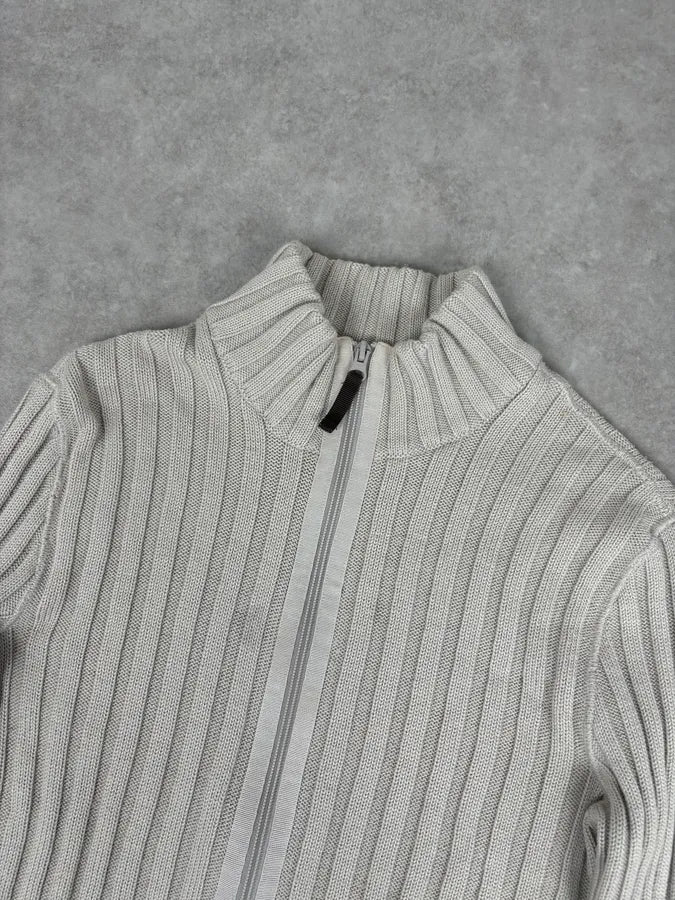 Armani Beige Knit Ribbed Zip-up Sweater XpRMinU 4