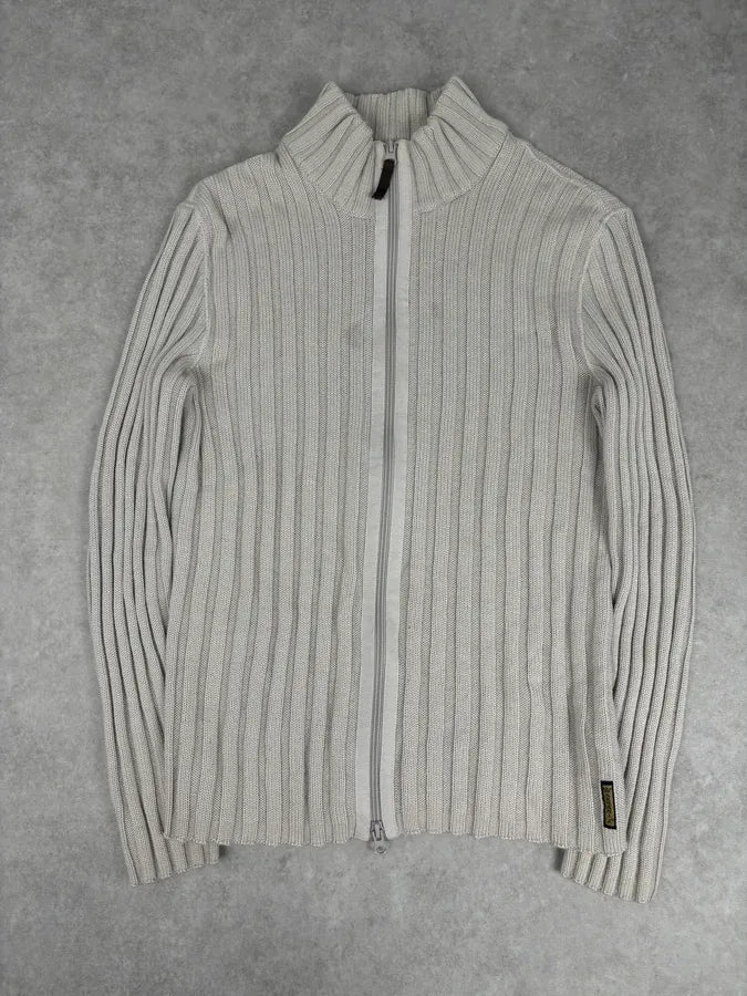 Armani Beige Knit Ribbed Zip-up Sweater XpRMinU 0