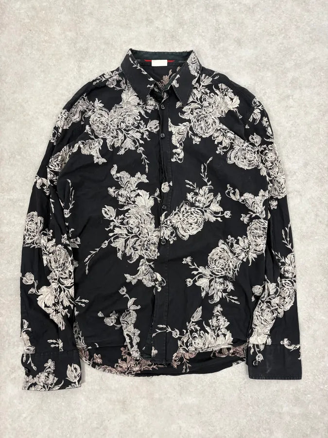 Armani Black & White Floral Abstract Shirt HzKklpz 0