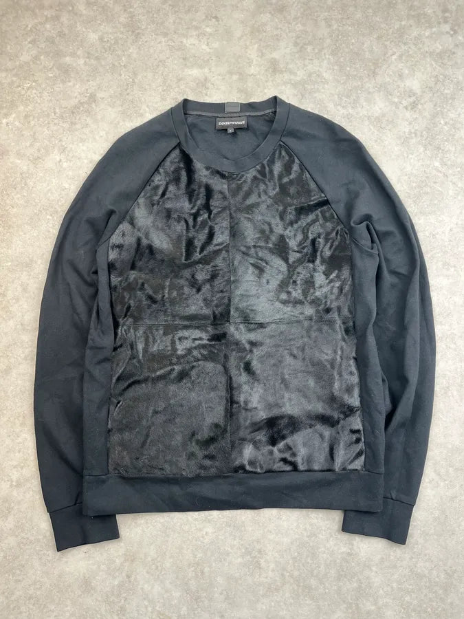 2010s Emporio Armani Black Hybrid Calf Hair Sweater PIHFrtd 2