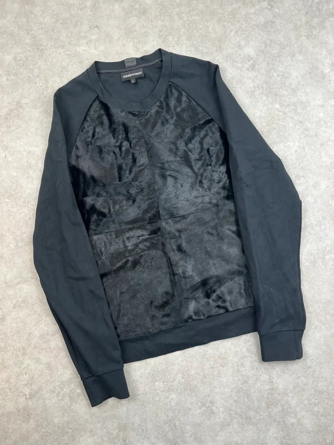 2010s Emporio Armani Black Hybrid Calf Hair Sweater PIHFrtd 4