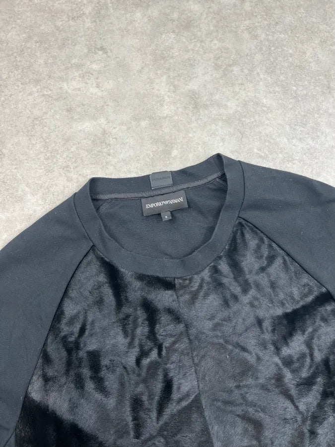2010s Emporio Armani Black Hybrid Calf Hair Sweater PIHFrtd 3