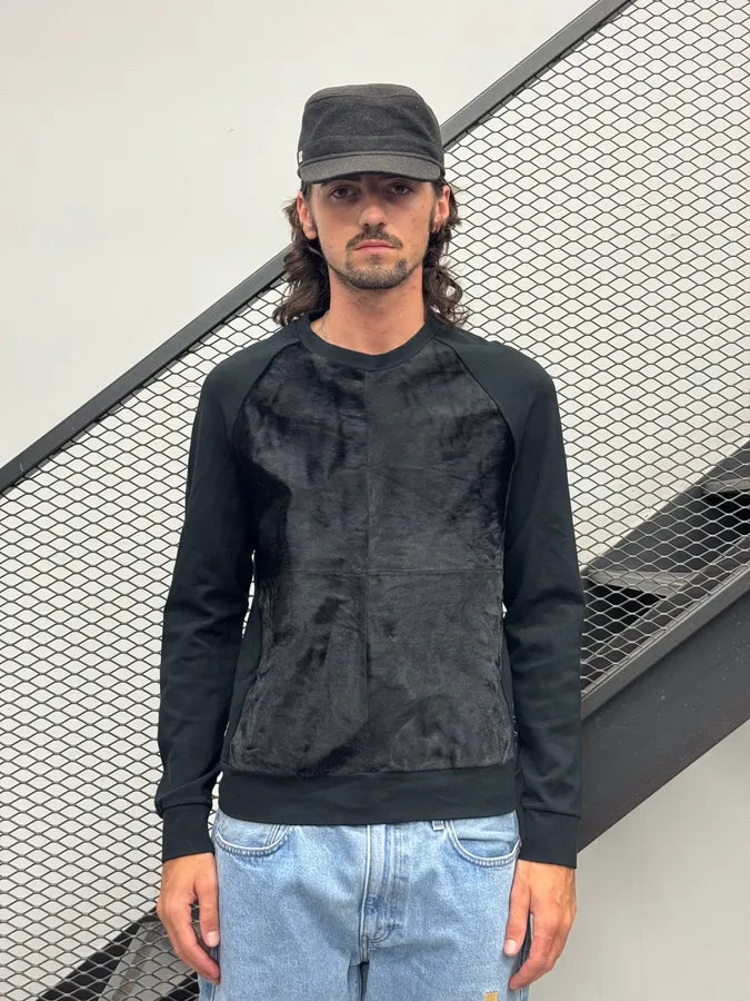 2010s Emporio Armani Black Hybrid Calf Hair Sweater PIHFrtd 0
