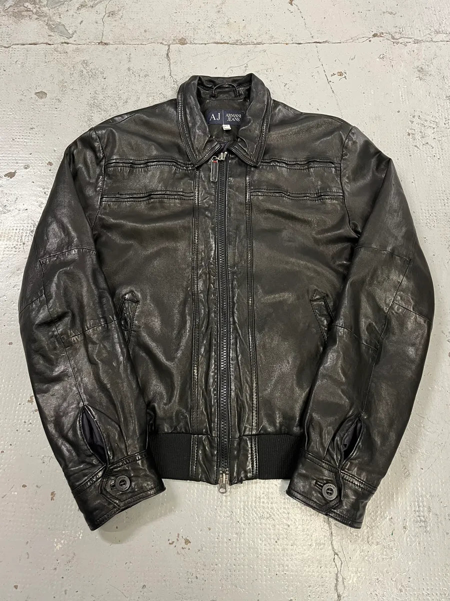 Armani Black Leather Bomber Jacket cfsQUlx 0
