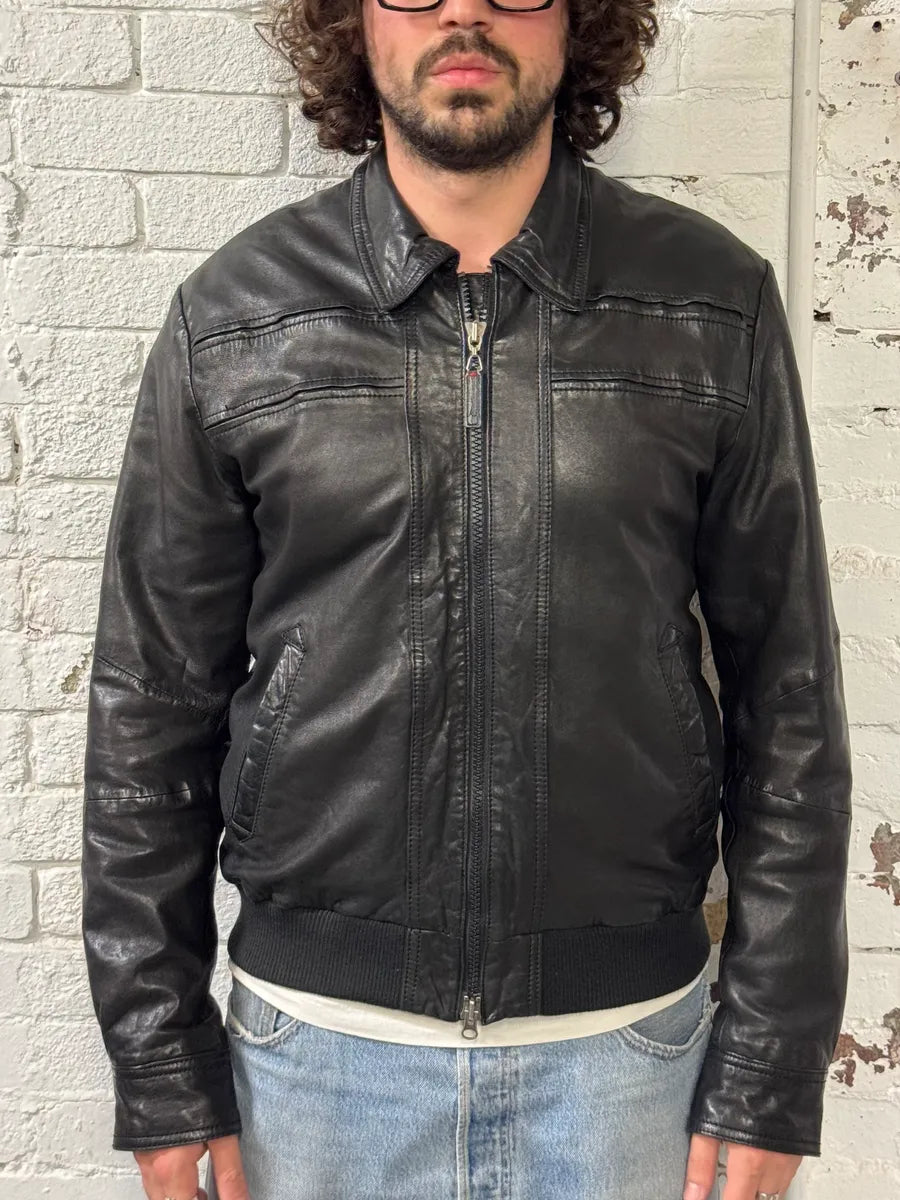 Armani Black Leather Bomber Jacket cfsQUlx 1