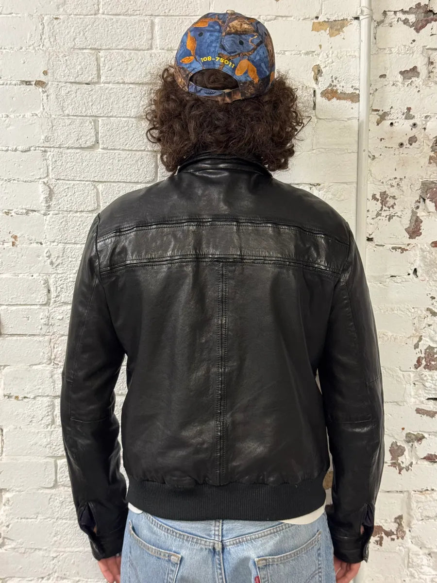 Armani Black Leather Bomber Jacket cfsQUlx 2
