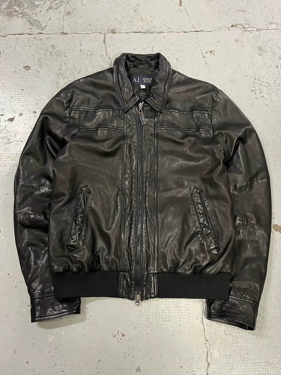 Armani Black Leather Bomber Jacket cfsQUlx 3