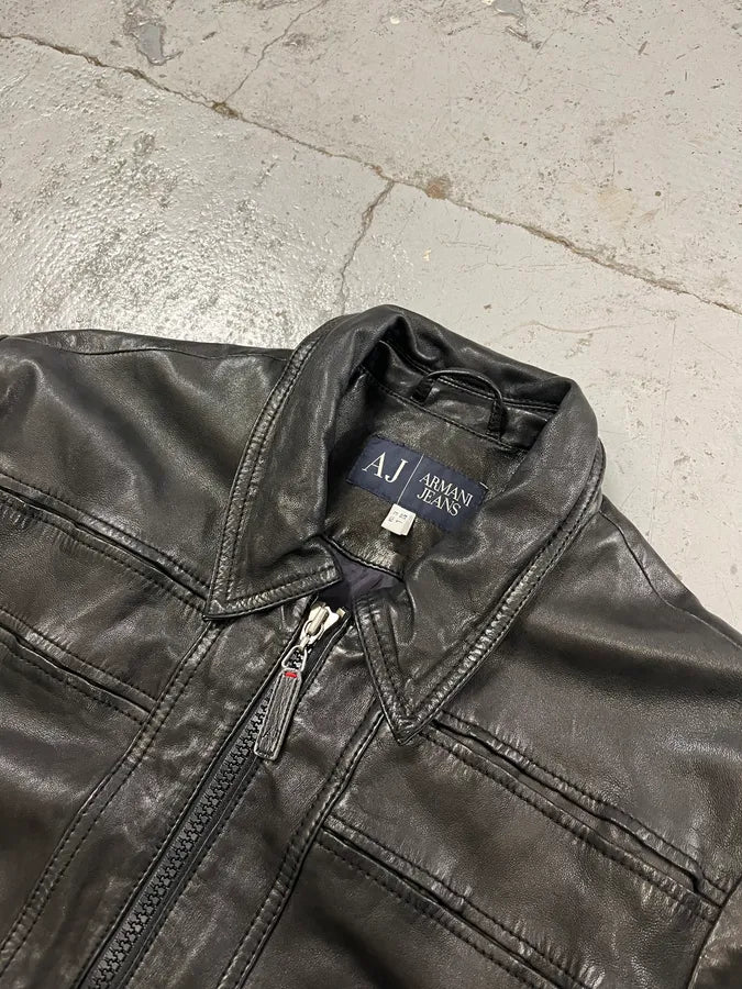 Armani Black Leather Bomber Jacket cfsQUlx 4