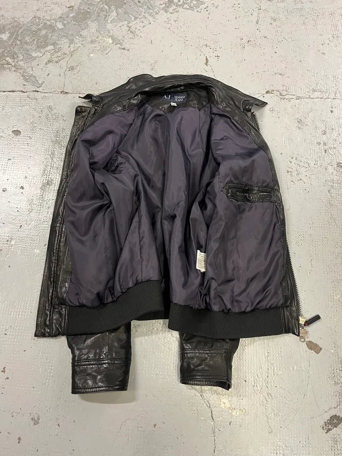 Armani Black Leather Bomber Jacket cfsQUlx 6
