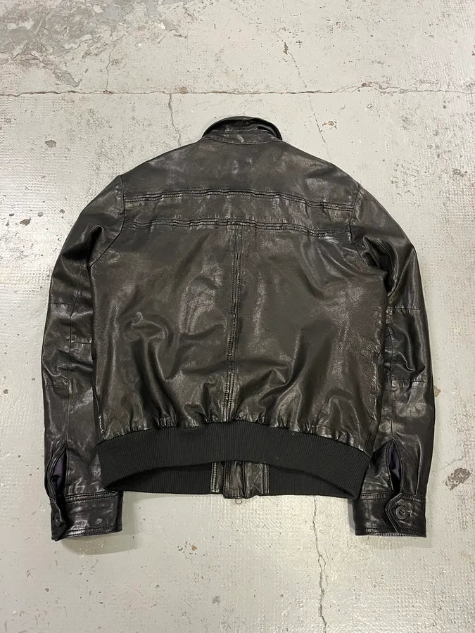 Armani Black Leather Bomber Jacket cfsQUlx 7