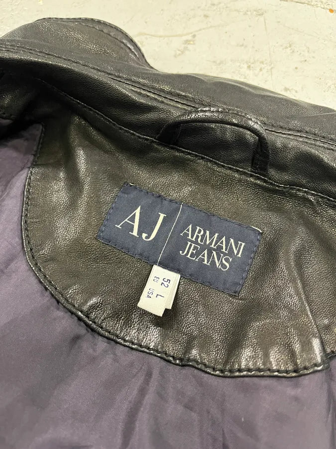 Armani Black Leather Bomber Jacket cfsQUlx 8