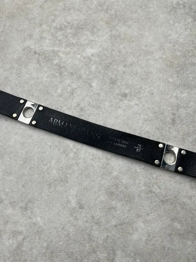 Armani Black Leather Metal Plate Belt xGOvqGi 5