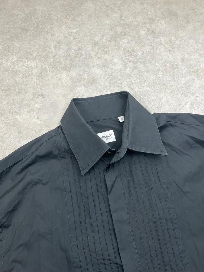 2000s Armani Collezioni Black Pleated Shirt rXXqEWJ 4