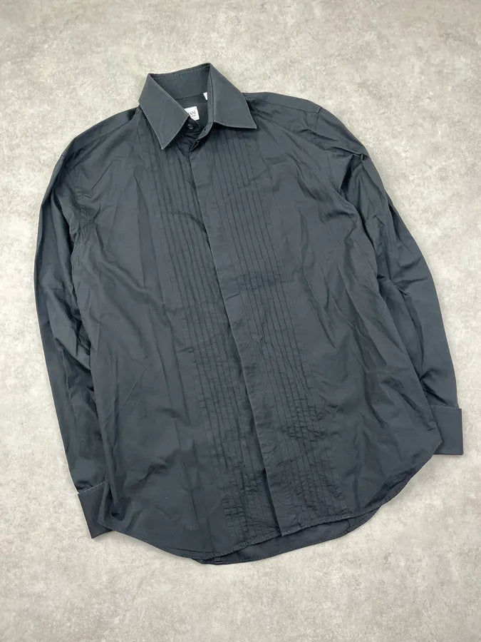 2000s Armani Collezioni Black Pleated Shirt rXXqEWJ 3