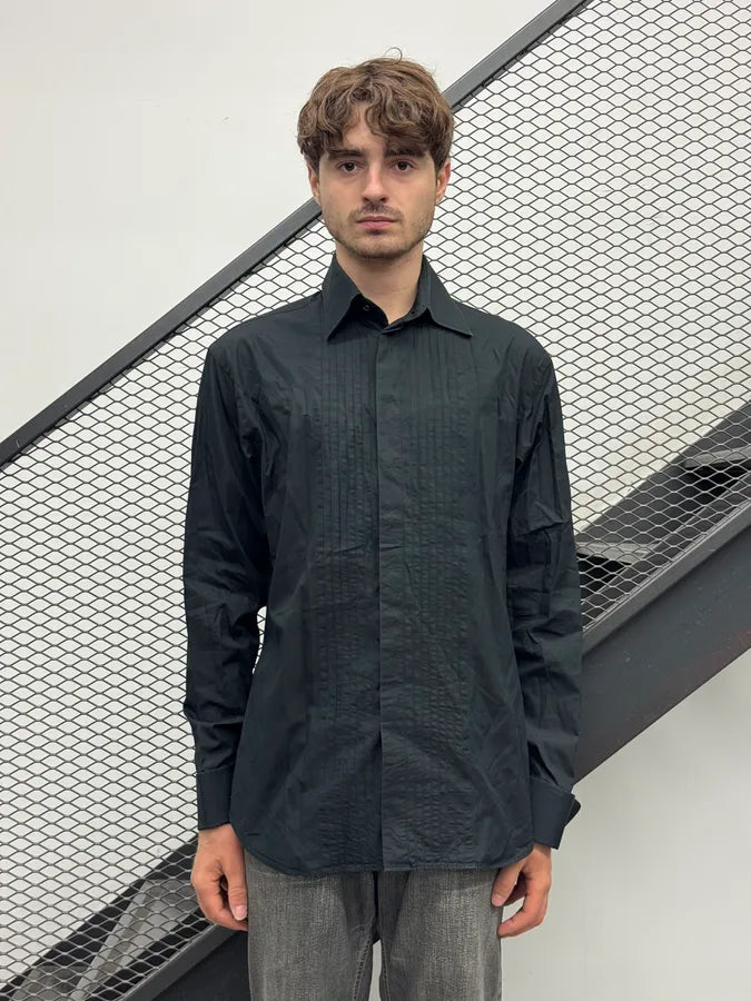 2000s Armani Collezioni Black Pleated Shirt rXXqEWJ 1