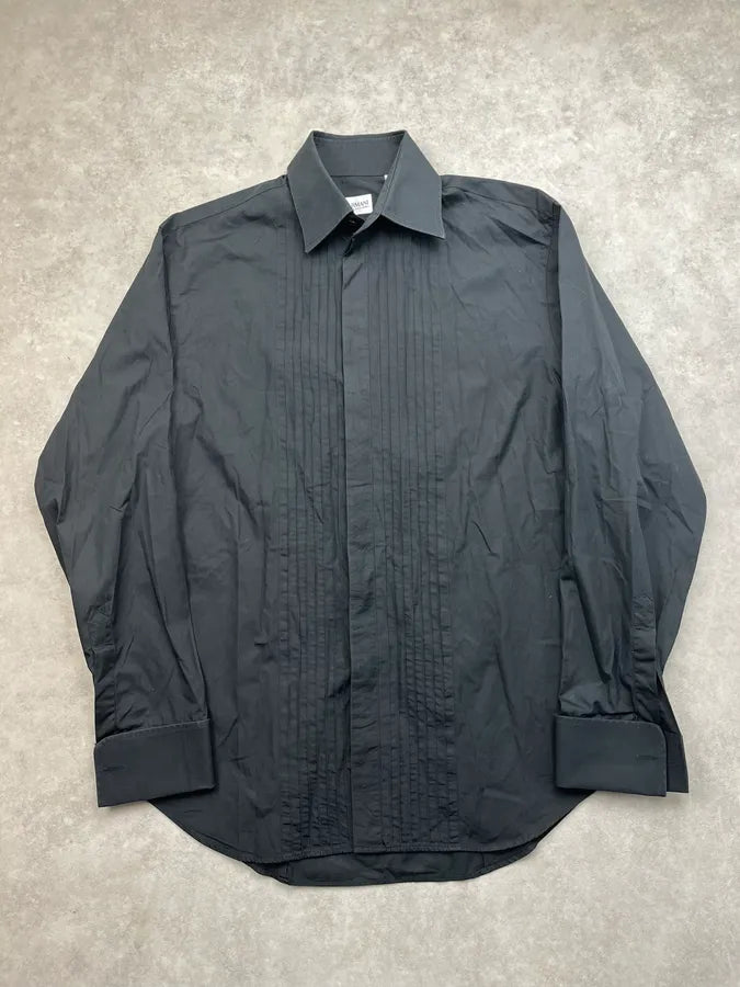 2000s Armani Collezioni Black Pleated Shirt rXXqEWJ 0