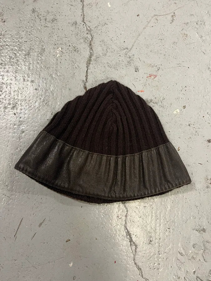 1990s Emporio Armani Brown Wool & Leather Beanie ssvtaap 0