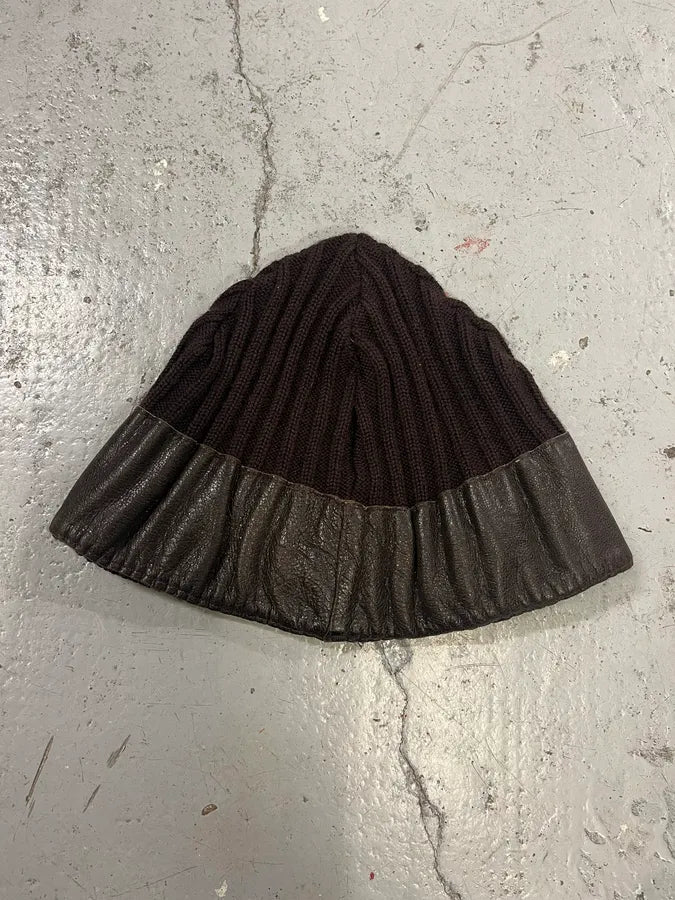 1990s Emporio Armani Brown Wool & Leather Beanie ssvtaap 2