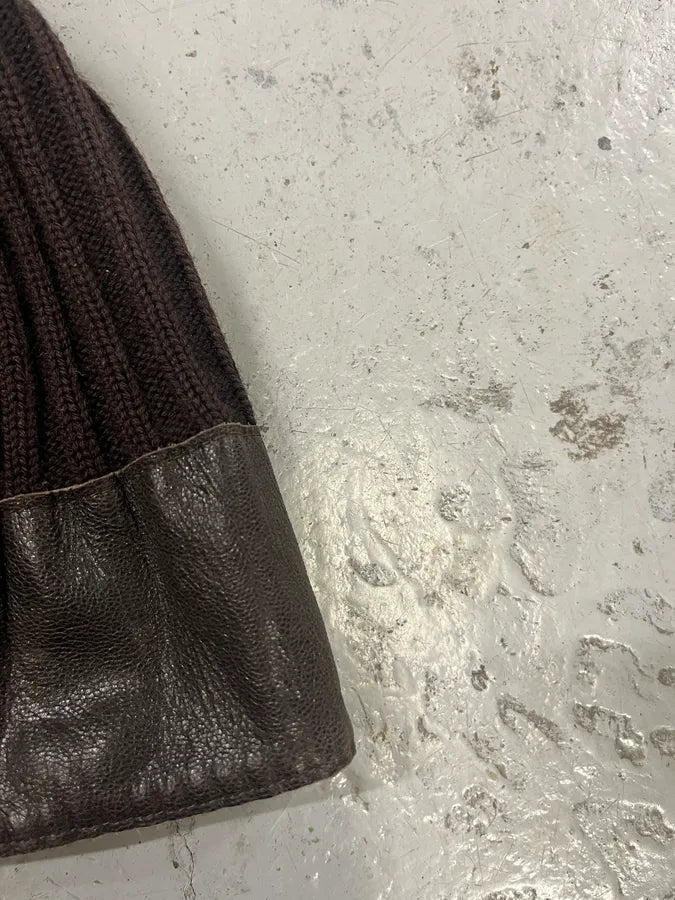 1990s Emporio Armani Brown Wool & Leather Beanie ssvtaap 3