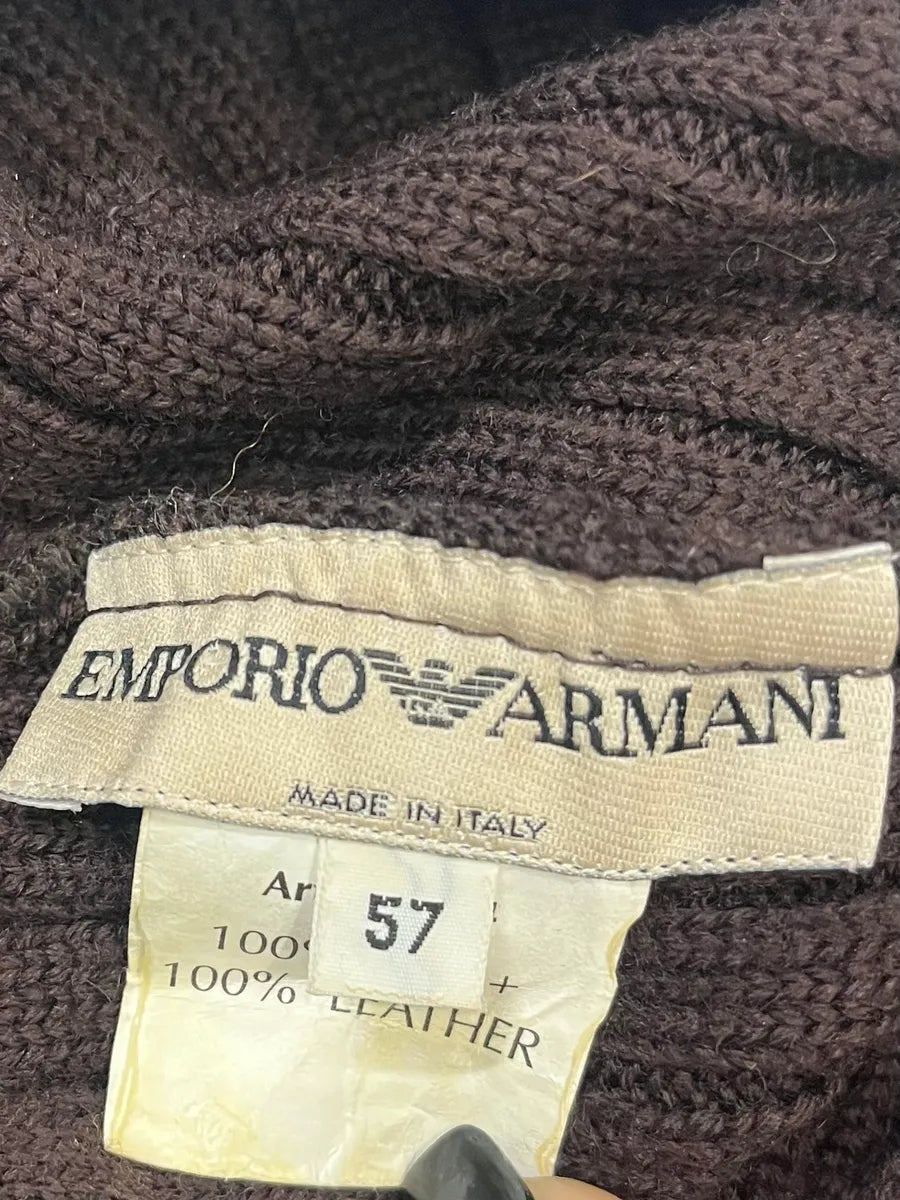 1990s Emporio Armani Brown Wool & Leather Beanie ssvtaap 5