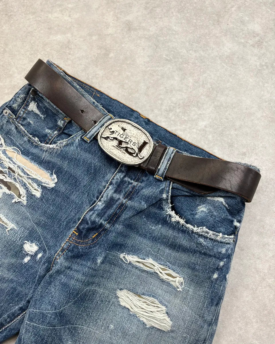 Armani Brown Leather Tiger Buckle Belt dBxjoWL 0