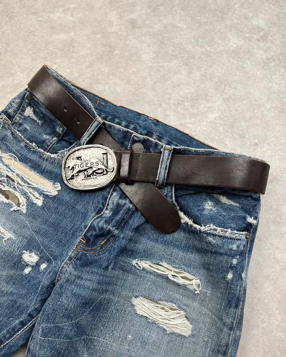 Armani Brown Leather Tiger Buckle Belt dBxjoWL 1