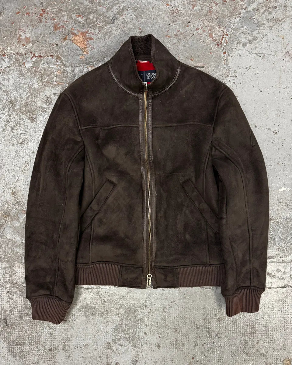 Armani Brown Leather Zip-up Biker Jacket dBOCRtV 0