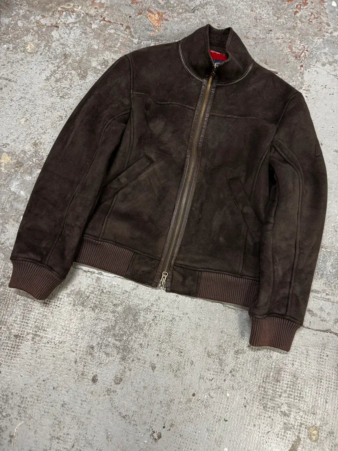 Armani Brown Leather Zip-up Biker Jacket dBOCRtV 2