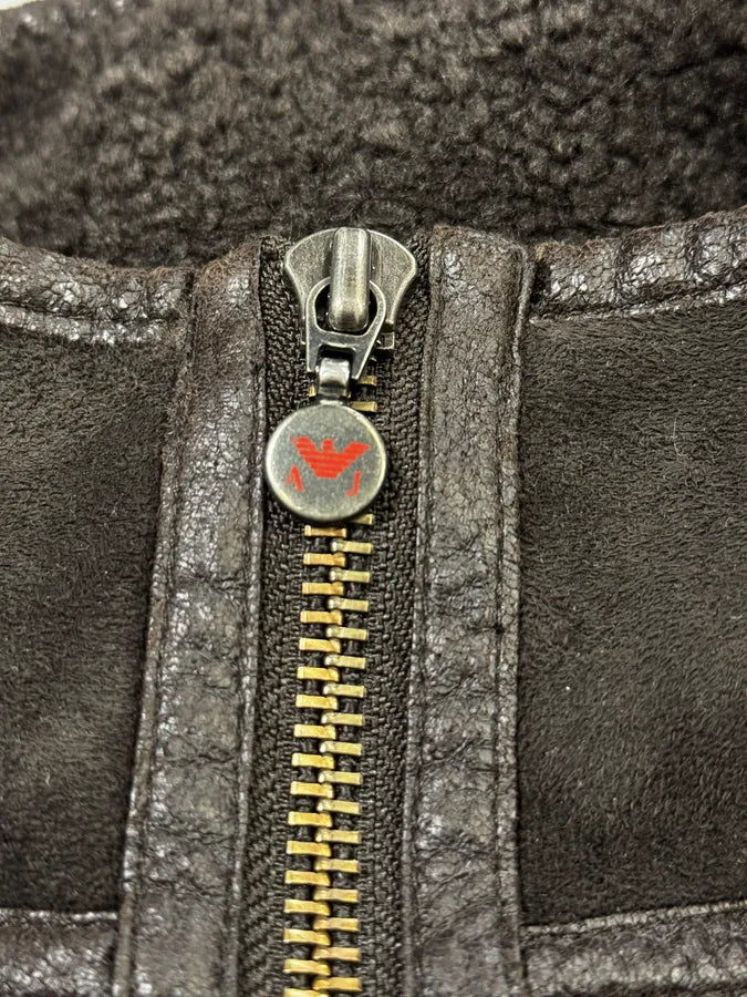 Armani Brown Leather Zip-up Biker Jacket dBOCRtV 9