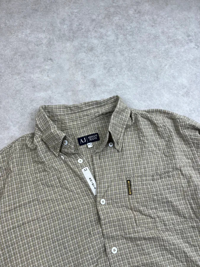 2000s Armani Thin Checkered Buttoned Collar Shirt LbIhaDi 5