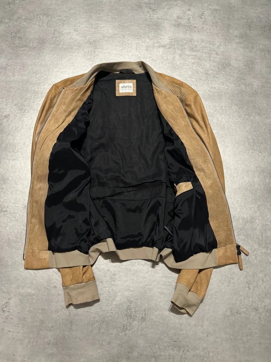 Armani Collezioni Biker Soft Beige Leather Jacket eOIMSxk 3