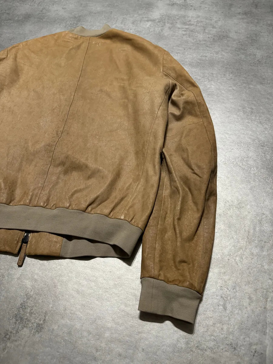 Armani Collezioni Biker Soft Beige Leather Jacket eOIMSxk 4