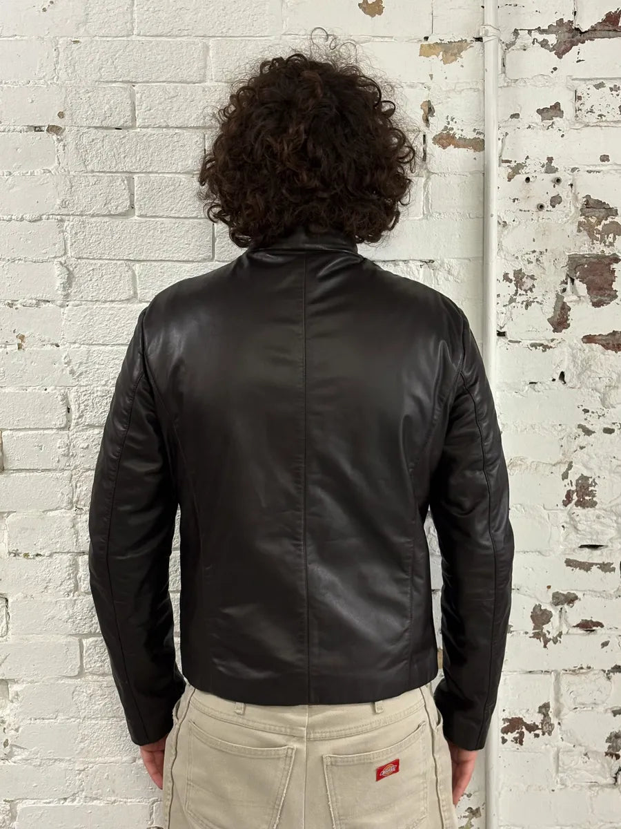 Armani Collezioni Brown Leather Bomber Jacket FtlWJBu 2