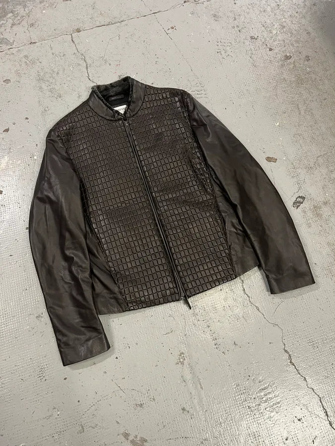 Armani Collezioni Brown Leather Bomber Jacket FtlWJBu 3