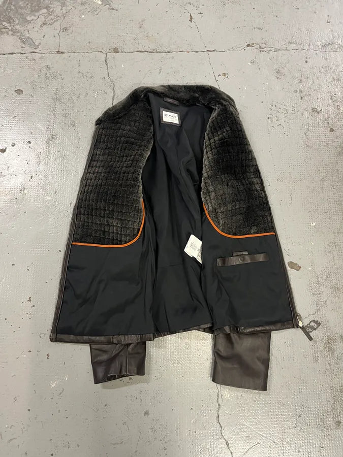 Armani Collezioni Brown Leather Bomber Jacket FtlWJBu 7