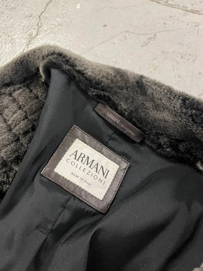 Armani Collezioni Brown Leather Bomber Jacket FtlWJBu 8