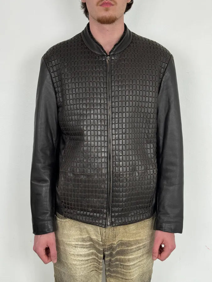 Armani Collezioni Brown Leather Quilted Bomber Jacket buXjaiO 1