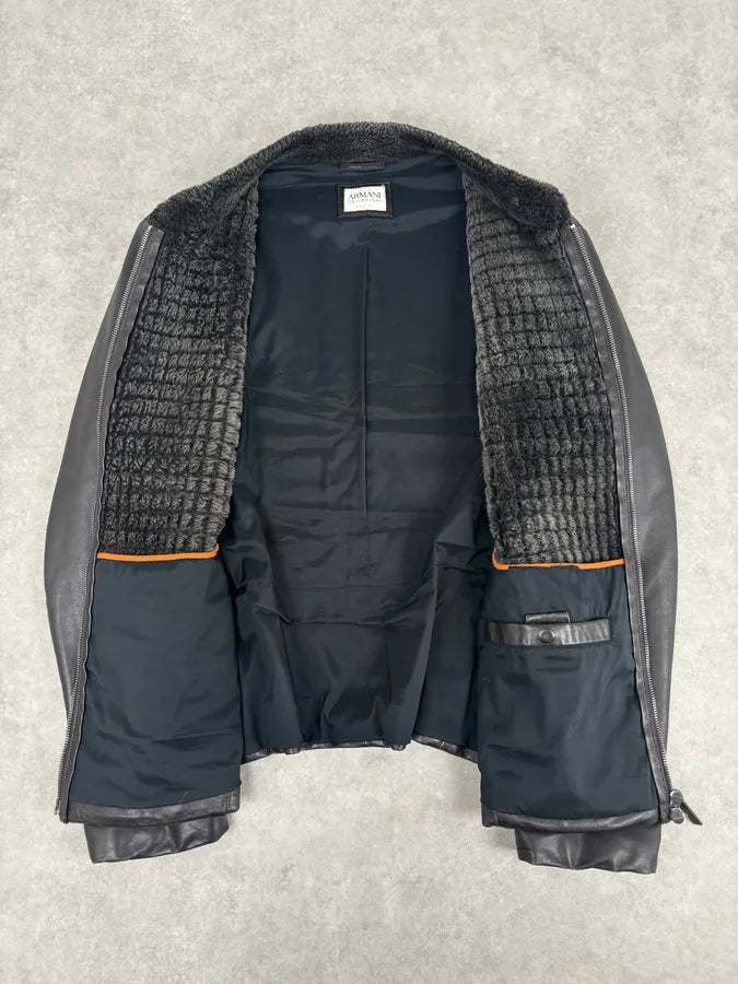 Armani Collezioni Brown Leather Quilted Bomber Jacket buXjaiO 6