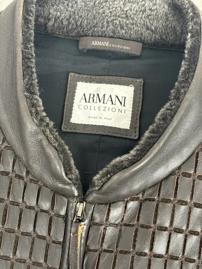 Armani Collezioni Brown Leather Quilted Bomber Jacket buXjaiO 7